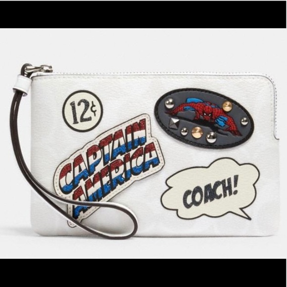 Coach Handbags - NWT Coach corner zip wristlet with Marvel patches